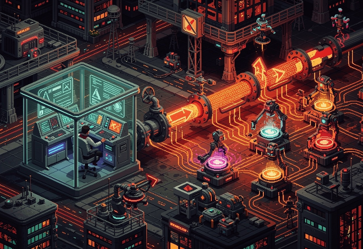 Isometric view of planning isolation chamber connected via one-way valve to execution pipeline with multiple fresh-context processing units