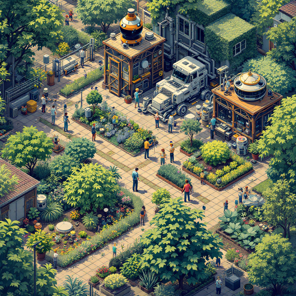 A gardener tending a sophisticated irrigation system they built themselves—setting timers, adjusting water flow, checking sensors—while focusing their attention on the creative decisions of where to plant new varieties and which specimens to cultivate, letting the automated watering handle the repetitive daily tasks